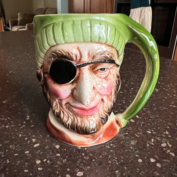 Vintage Green Toby Mug Pirate With Eye Patch Rare Glazed Hand Painted - Picture 10 of 10